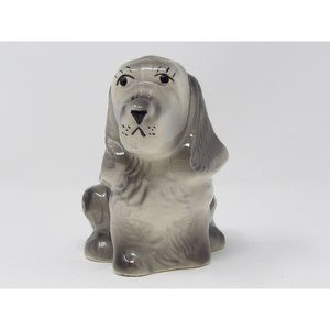 Vintage Ceramic Sitting, Gray Dog Puppy Planter. Unmarked. 5" H x 8" L x 4" W